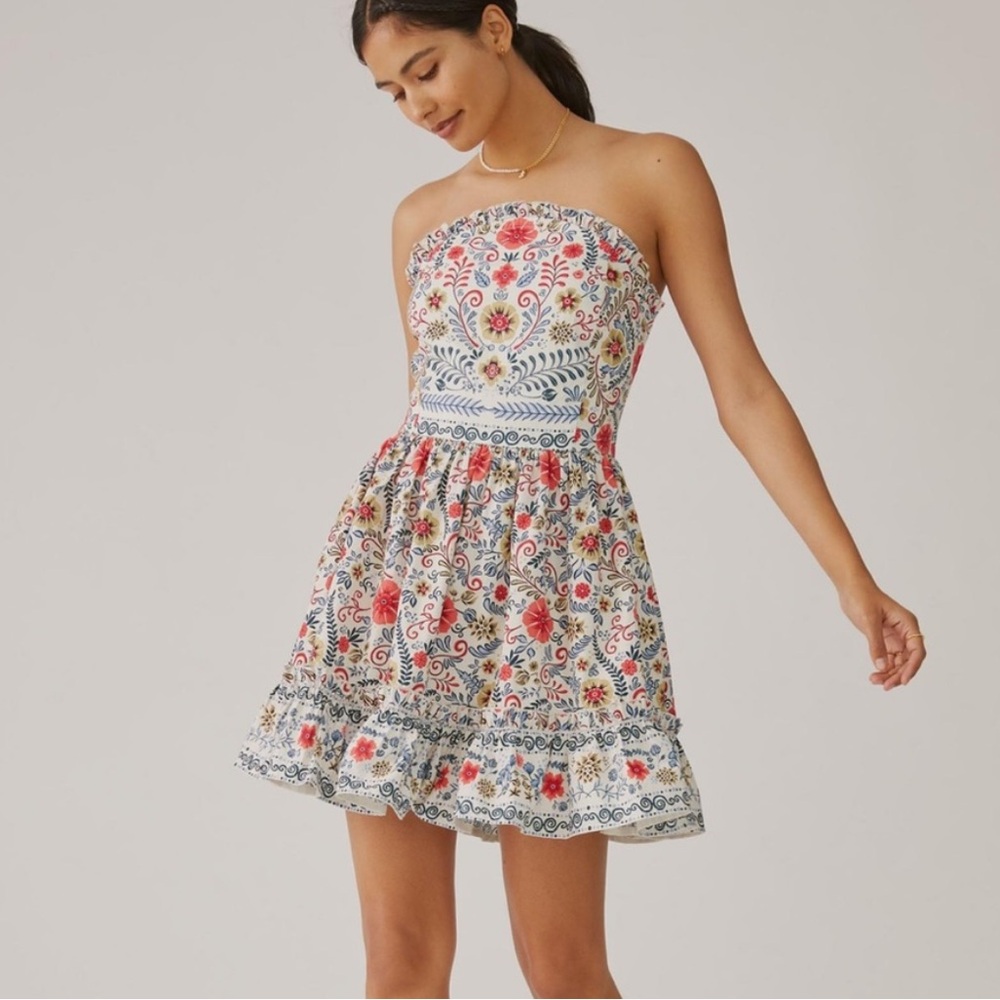 Anthropologie Forever That Girl Floral Ruffle Tube Mini Dress